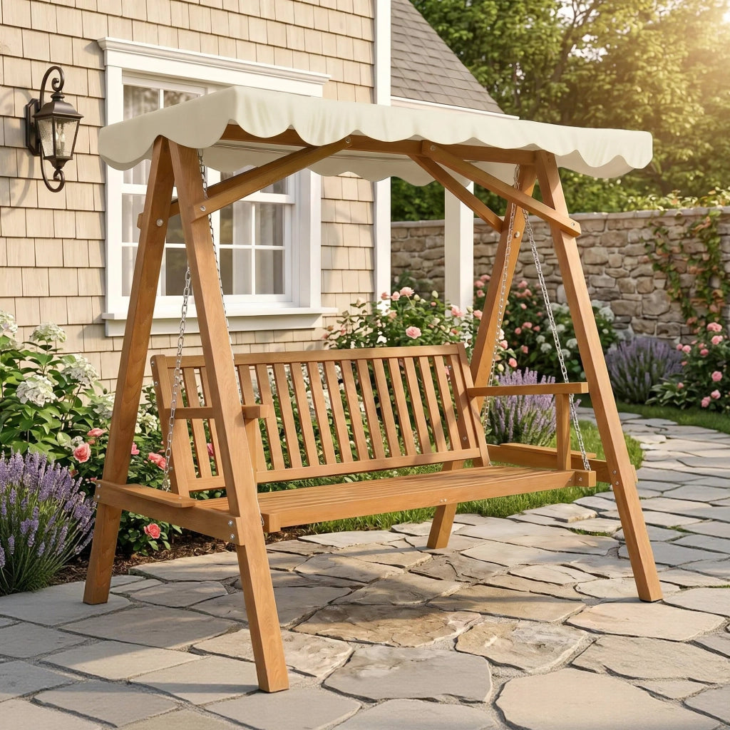 Dondolo da Giardino ¨C zephmum ¨C Legno Massello di Pino Grigio 162x130x185cm