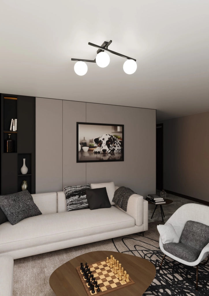 Plafoniera Emibig Smart 3 luci E14 nero/opale dimmer