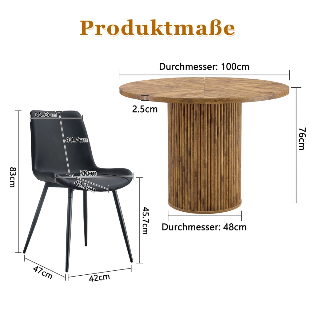 Tavolo da pranzo rotondo con 4 sedie in MDF effetto legno per soggiorno e cucina nero diametro 100 cm