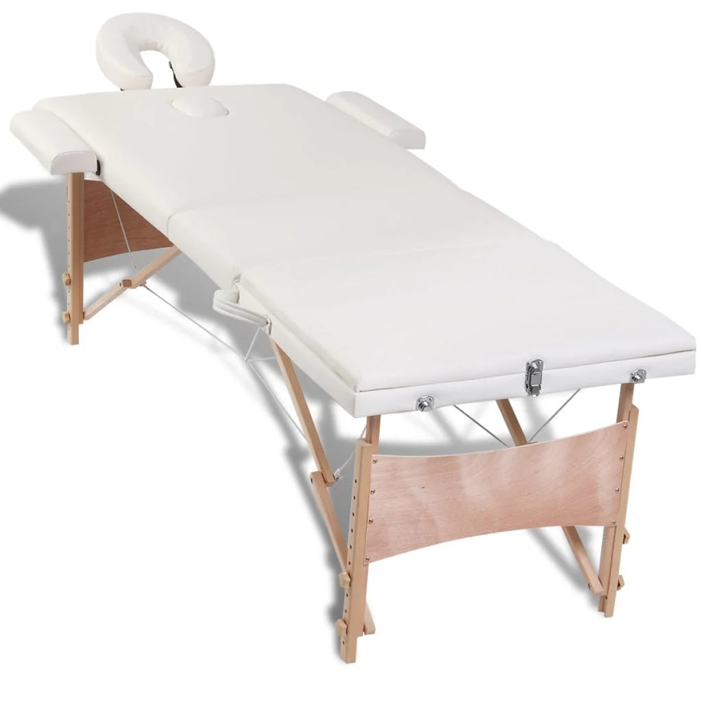 Lettino da massaggio pieghevole a 3 sezioni con struttura in legno color crema 02_0001885