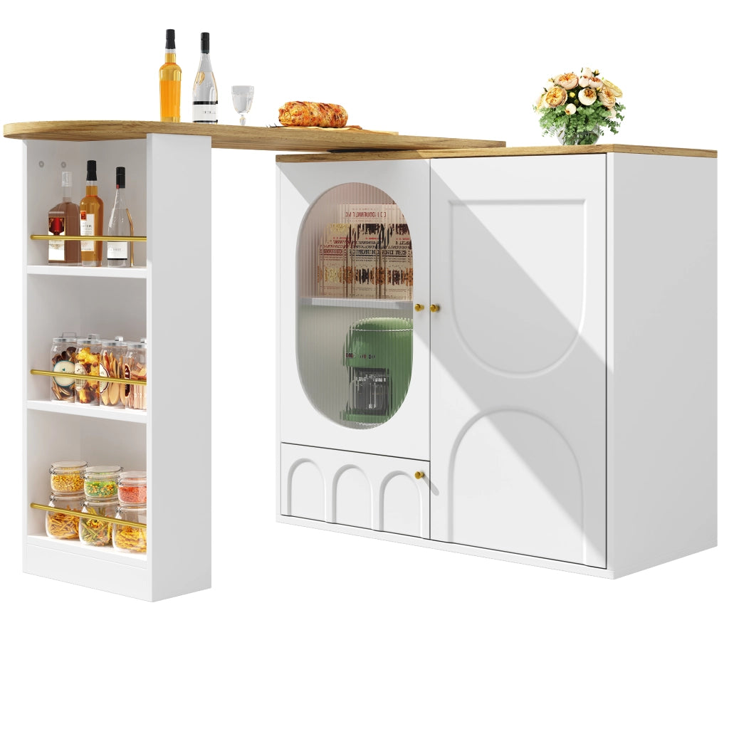 Carrello da cucina con 3 ante e piano girevole a 360°; portasalviette e portaspezie; 138x39x105 cm