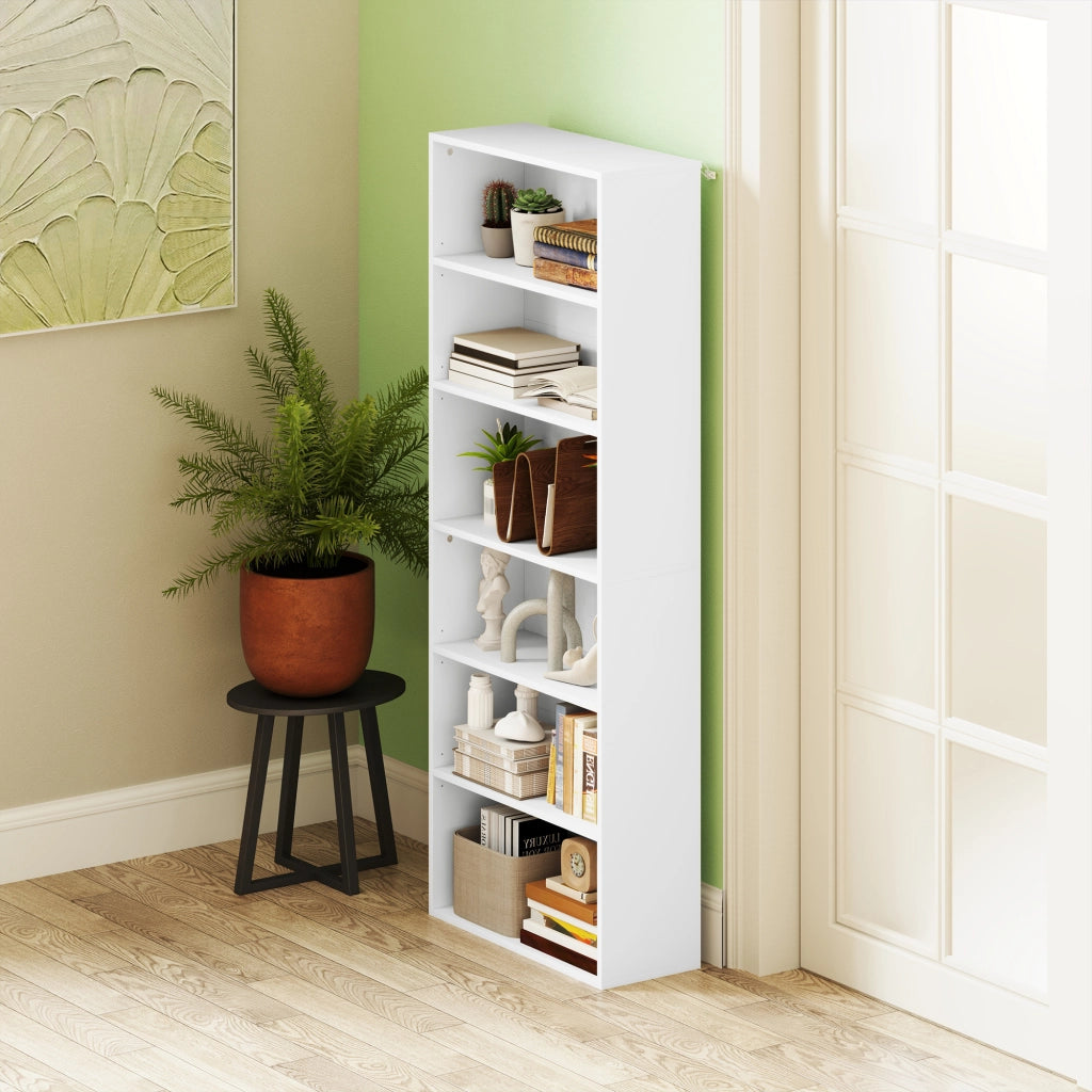 Libreria 6 livelli con ripiani regolabili ¨C zephmum ¨C bianco 60x24x158.5 cm
