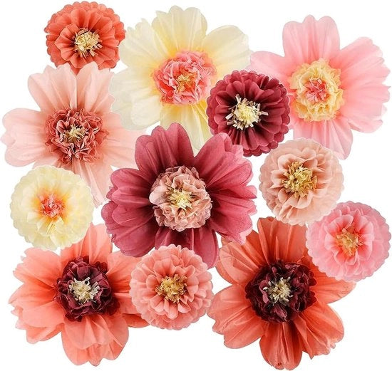 Tessuto di carta colorato grande 50 cm fiori giganti manufatti per decorazione di festa di compleanno e baby shower con extra decorazione di fiori secchi.