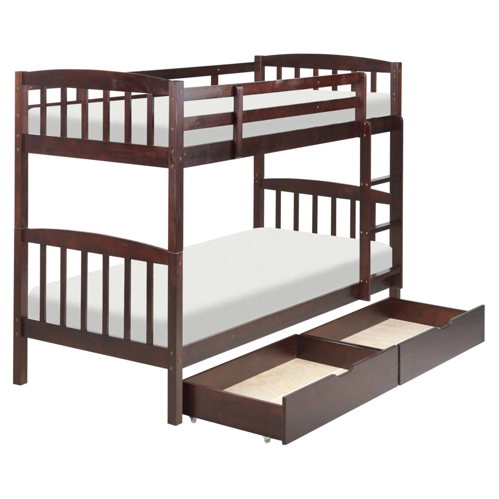 Letto a castello letto doppio con cassetti portaoggetti in legno di pino scuro 90 x 200 per bambini cameretta