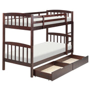 Letto a castello letto doppio con cassetti portaoggetti in legno di pino scuro 90 x 200 per bambini cameretta