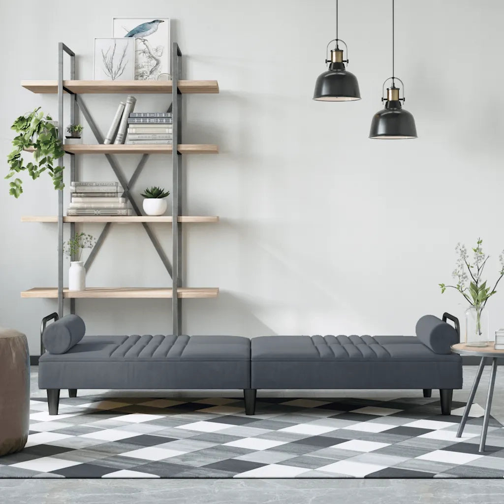 Divano Letto con Braccioli Grigio Scuro in Velluto 351895