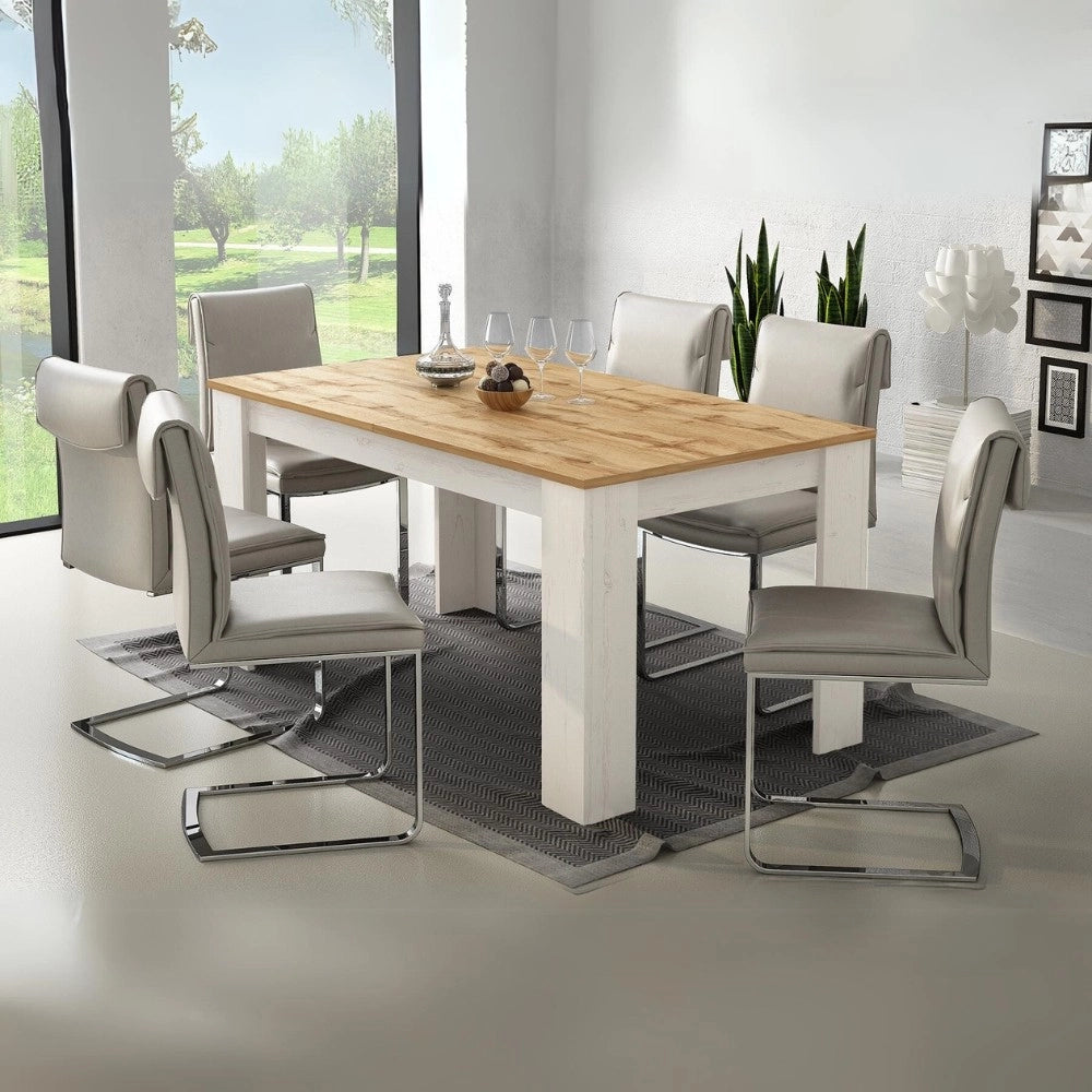 Tavolo rettangolare allungabile Anthony pino bianco e piano rovere 160x88x75H