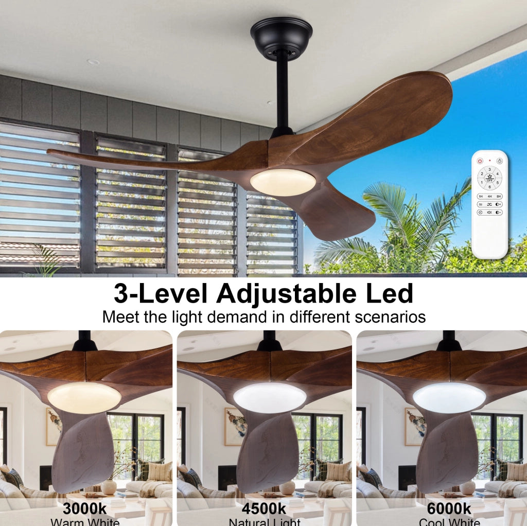 Ventilatore da soffitto ULEVR 42 pollici con luce LED dimmerabile 3CCT, motore DC e telecomando, nero e noce scuro