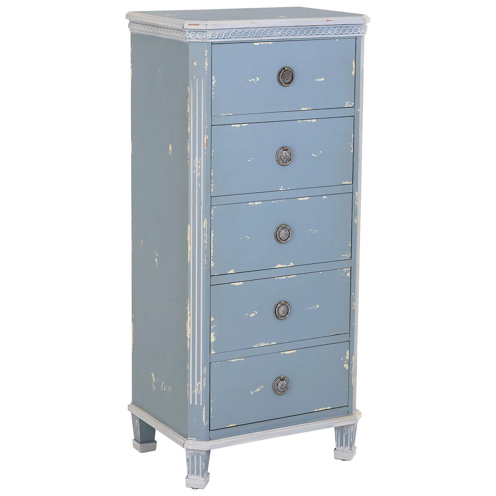 Cassettiera in legno blu con 5 cassetti 50x35x110h cm