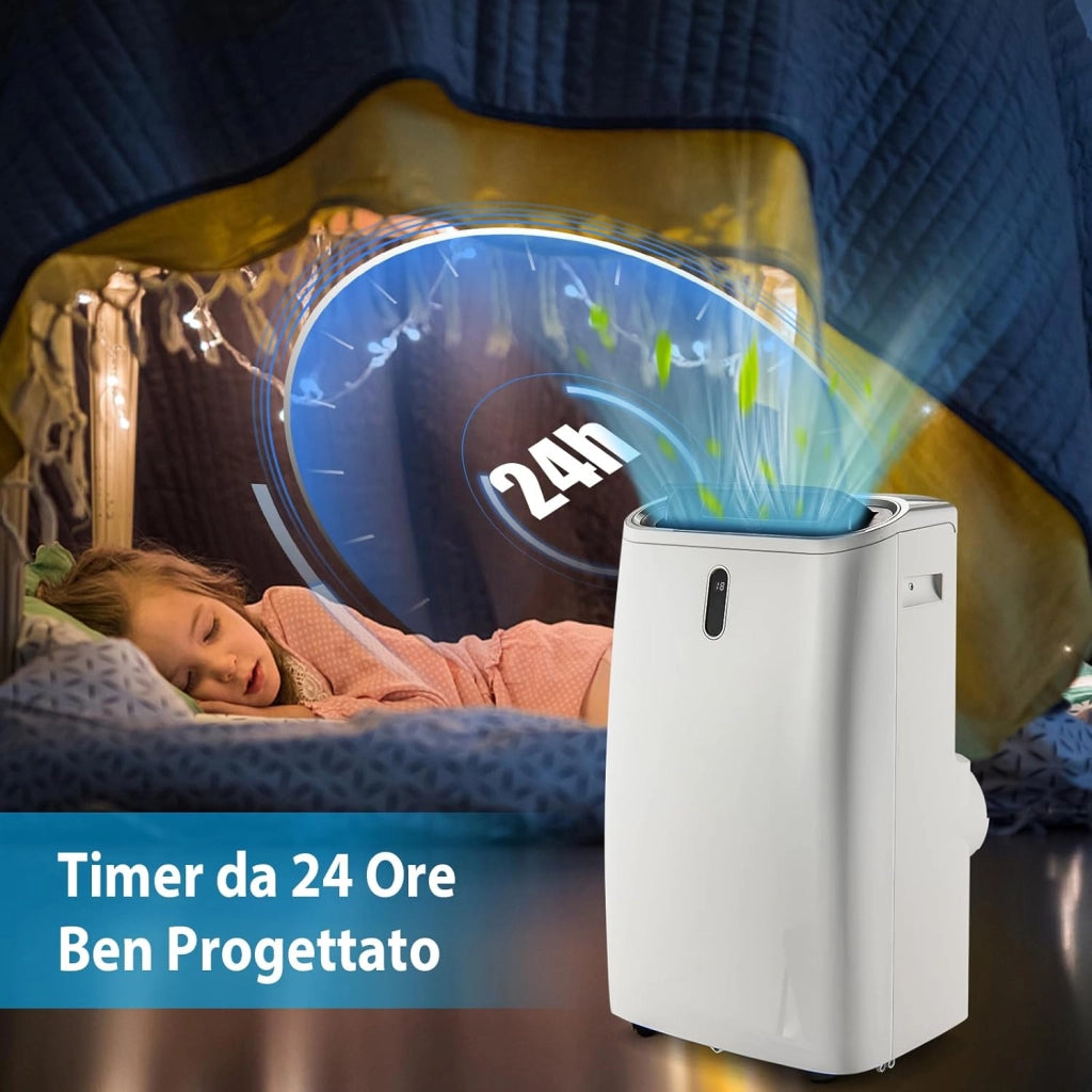 Condizionatore Portatile 16000 BTU, 4 in 1 Raffrescator & Riscaldamento & Deumidificazione & Ventilatore, con Tubo di Scarico, Telecomando/Applicazione, Timer 24H (16000BTU 4,7 kW)