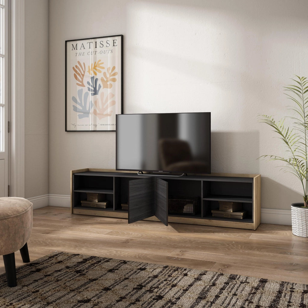 Mobile TV Soggiorno, 207x50x37 cm, Per TV fino a 80", Mobile Soggiorno, Nero e rovere