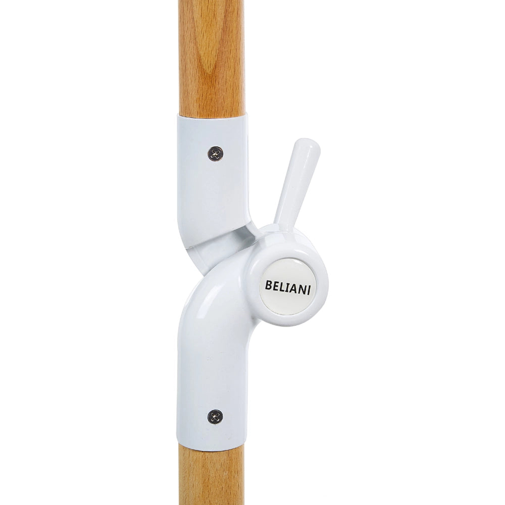 Ombrellone giardino tessuto bianco palo in legno faggio 150 cm Ombrellone esterno rotondo giardino retrò inclinabile resistente ai raggi UV