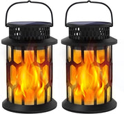 Lanterna solare esterna con effetto fiamma lampeggiante, impermeabile, adatta per giardini, terrazzi e cortili, set da 2.