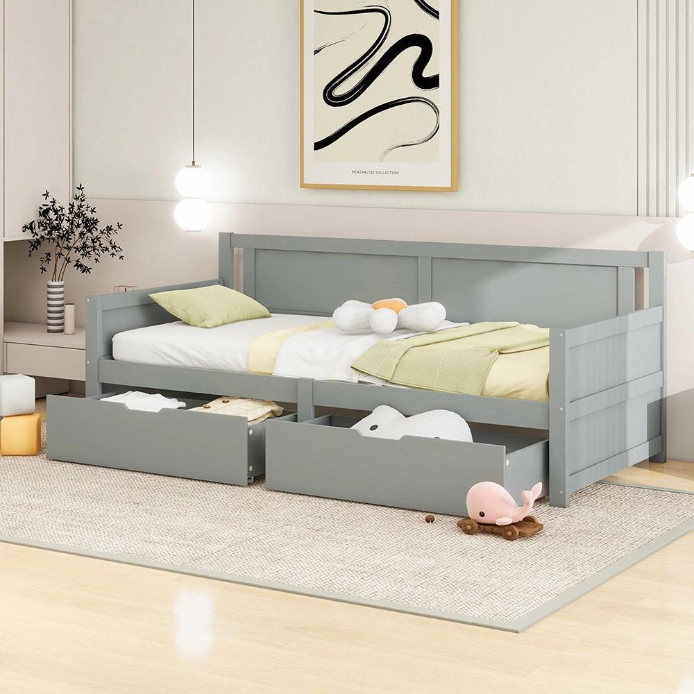 Letto a sedia singolo - Xylo - 90x200 cm - Grigio - Due scomparti di archiviazione