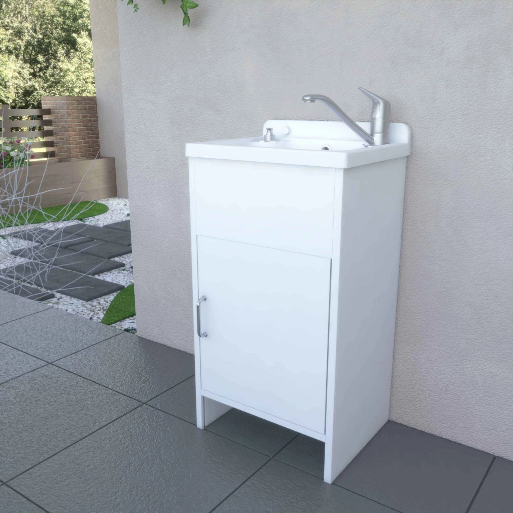 LAVATOIO SALVASPAZIO in PVC in KIT per Interni/Esterni - Con MINI PILOZZO cm 42,5 + GRIGLIA - CR - Col: BIANCO