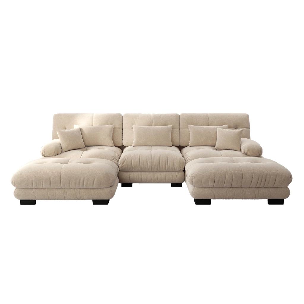 Divano Angolare Modulare U ¨C MINIMAL ¨C Chaise Longue, Tessuto Chenille, Tortora Chiaro