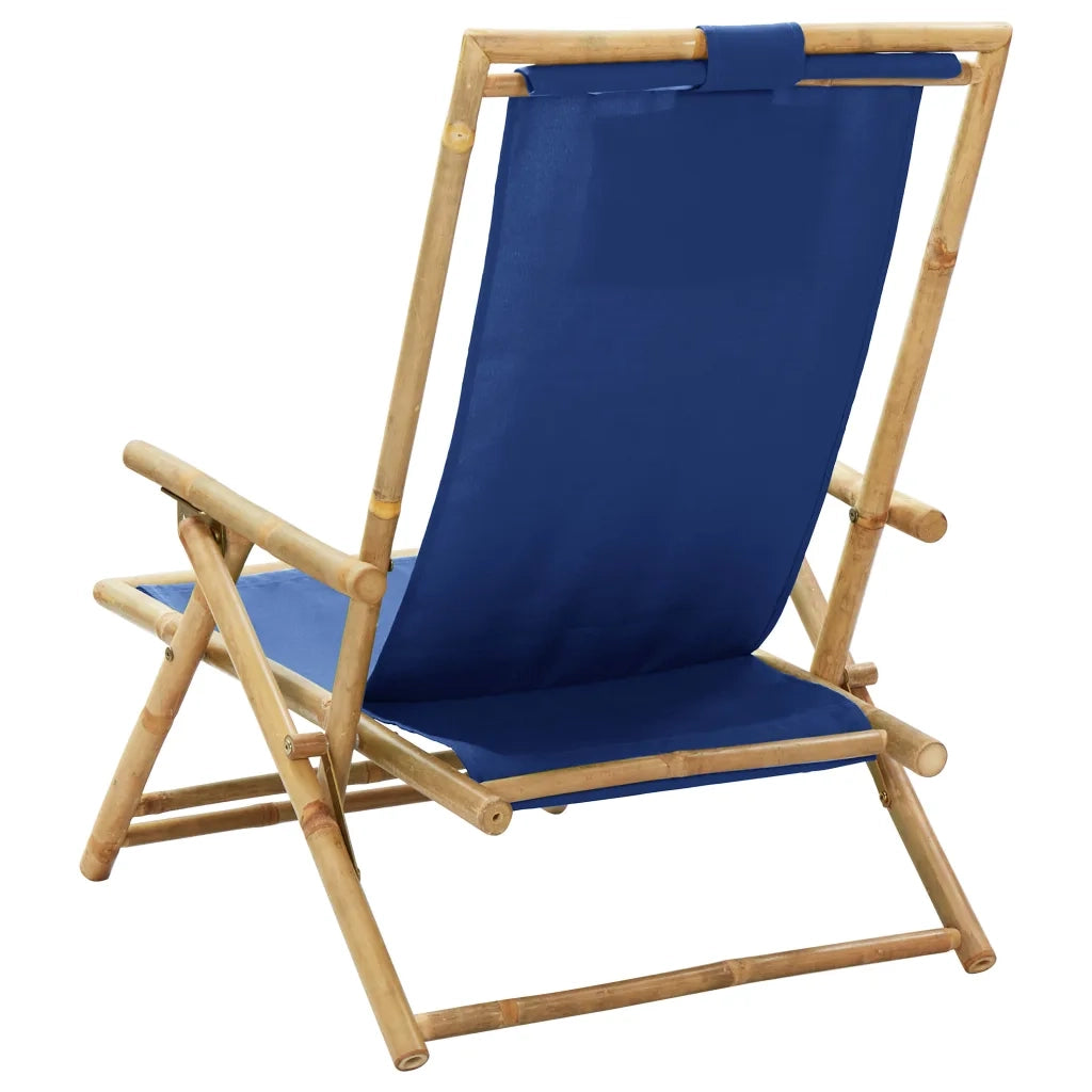 Sedia Reclinabile Relax Blu Marino in BambÃ¹ e Tessuto