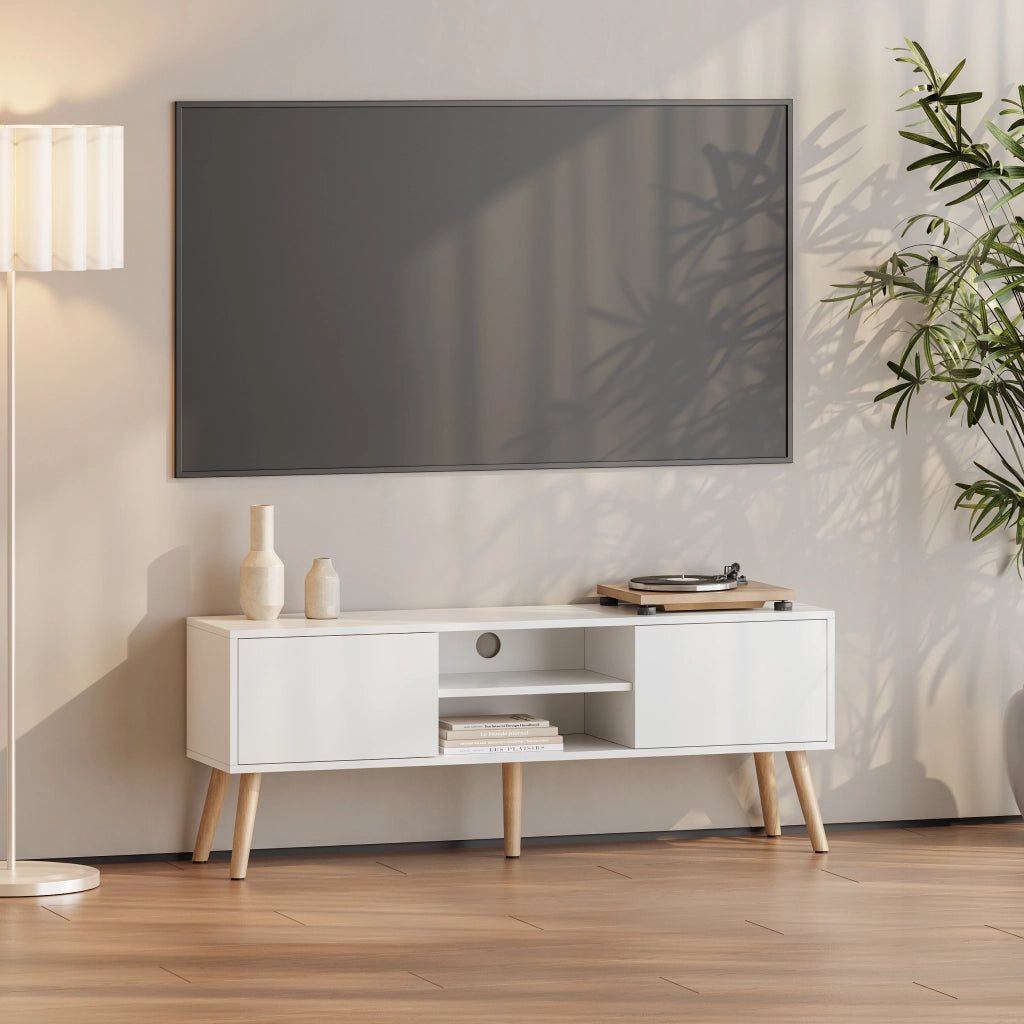 Mobile Porta TV Eskilstuna a 2 Ante e Ripiani 120 x 30 x 47 cm - Bianco [en.casa]