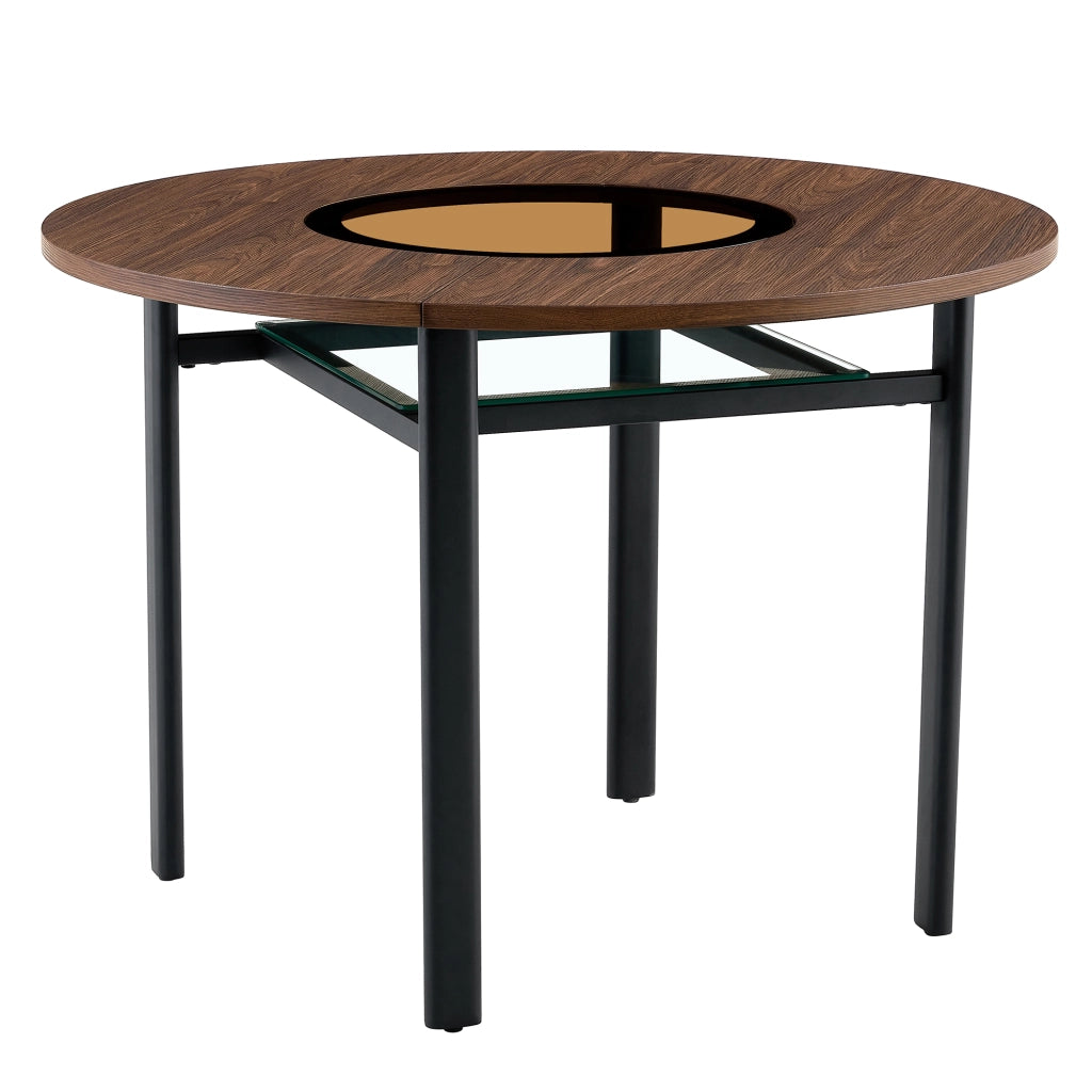 Tavolo da pranzo rotondo con piano in MDF e inserto in vetro, per 4-6 persone, per sala da pranzo, 100 cm