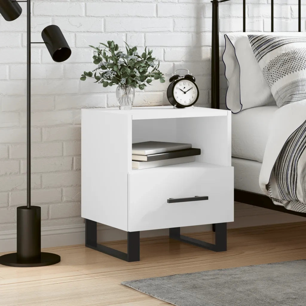Comodino-Tavolino da notte Bianco 40x35x47,5 cm in Legno Multistrato 705336