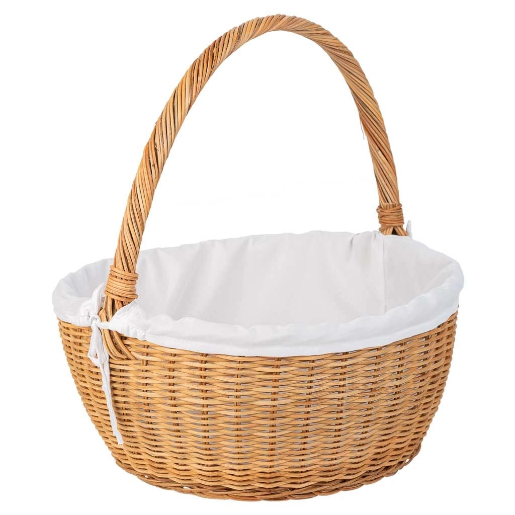 Cesto tondo in midollo con fodera marrone 34x34x16-37h