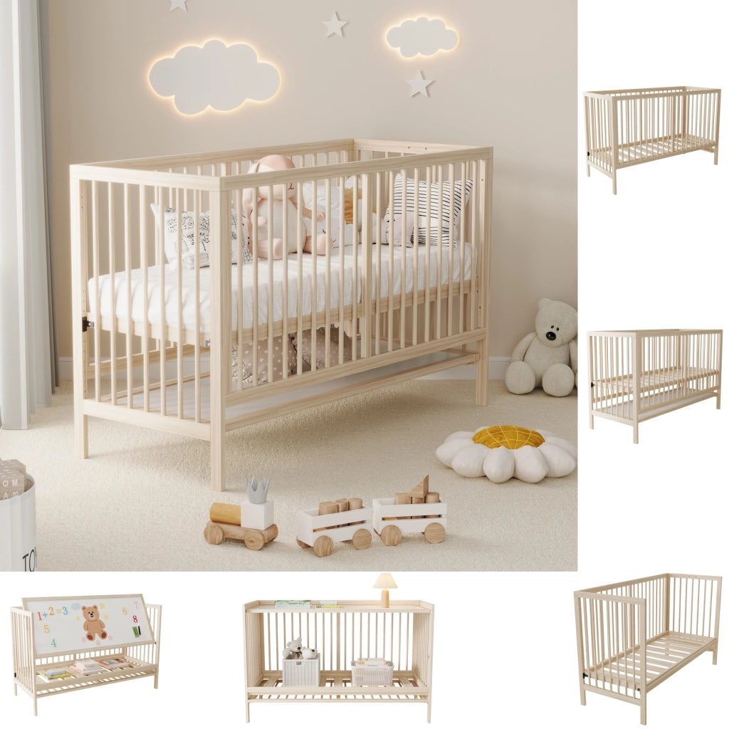 Letto per bambini 140 × 60 cm convertibile in letto laterale e scrivania, senza materasso, legno massiccio naturale