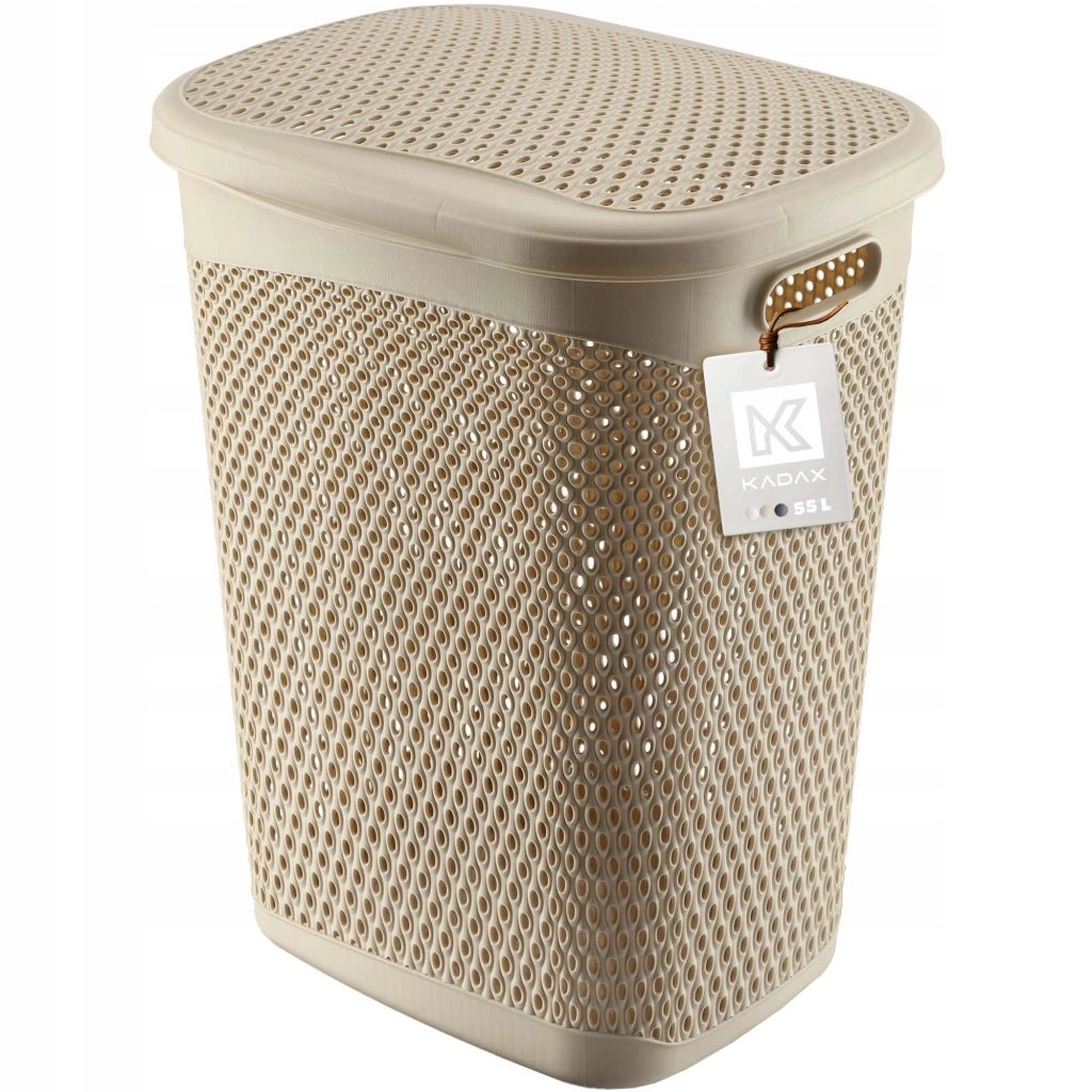 Cesto portabiancheria KADAX con coperchio, contenitore in plastica, 55 litri, beige