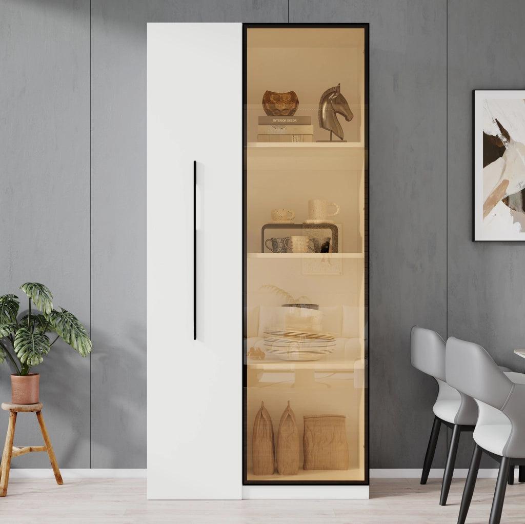 Vetrina multifunzione bianca con libreria estraibile e LED