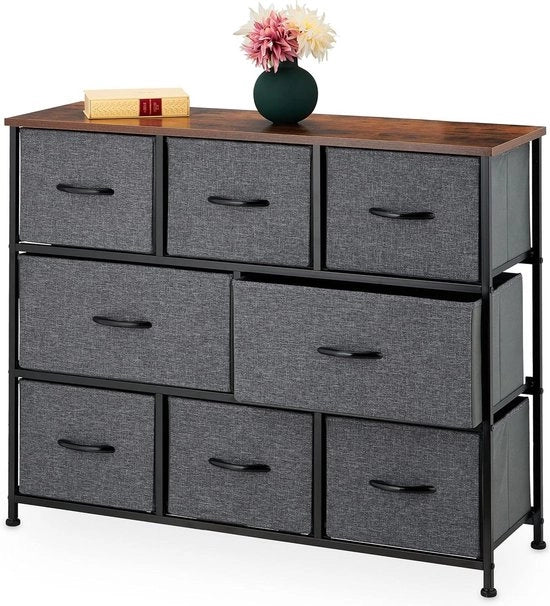 Cassettiere industriale grigio-bianco con 8 ante 785x100x30 cm look in legno metallo velluto comodino
