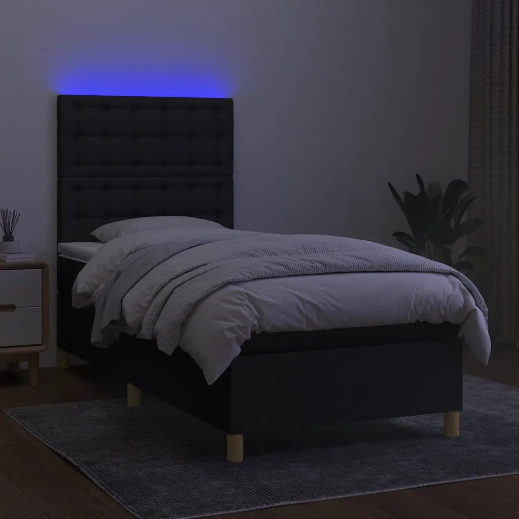 Letto a Molle con Materasso e LED Nero 90x200 cm in Tessuto 3135727