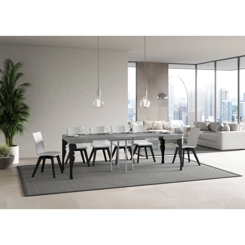 Tavolo allungabile 90x90/246 cm Paxon telaio Antracite - Cemento