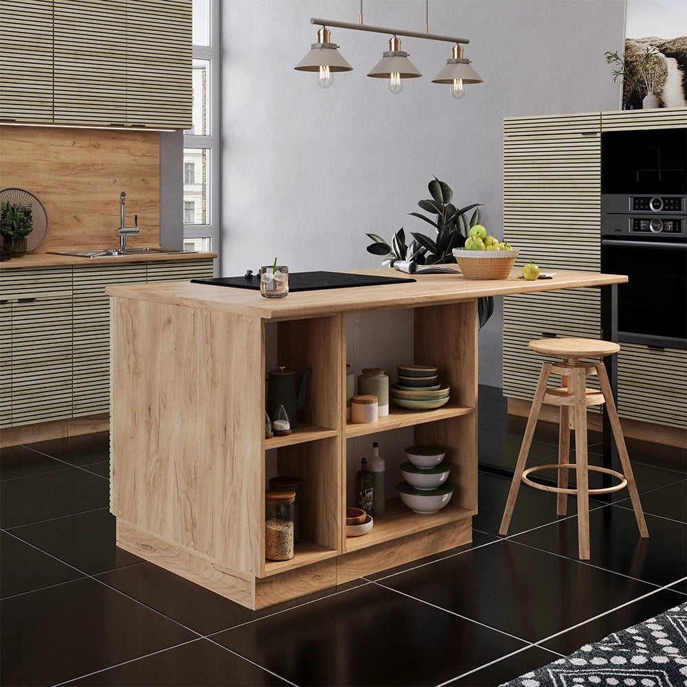 Isola cucina Fame-Line Pannello in quercia/Rovere dorato 90 cm con cassetto, senza piano di lavoro Vicco