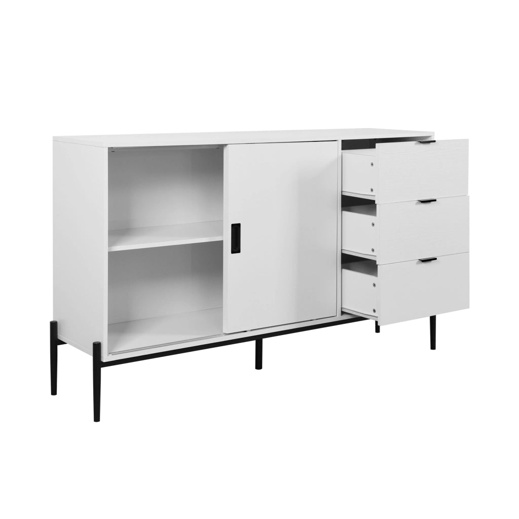 OKWISH Credenza con 2 Ante in Vetro Rigato e 3 Cassetti, per Ingresso o Cucina, in Pannelli di Particelle, Bianco