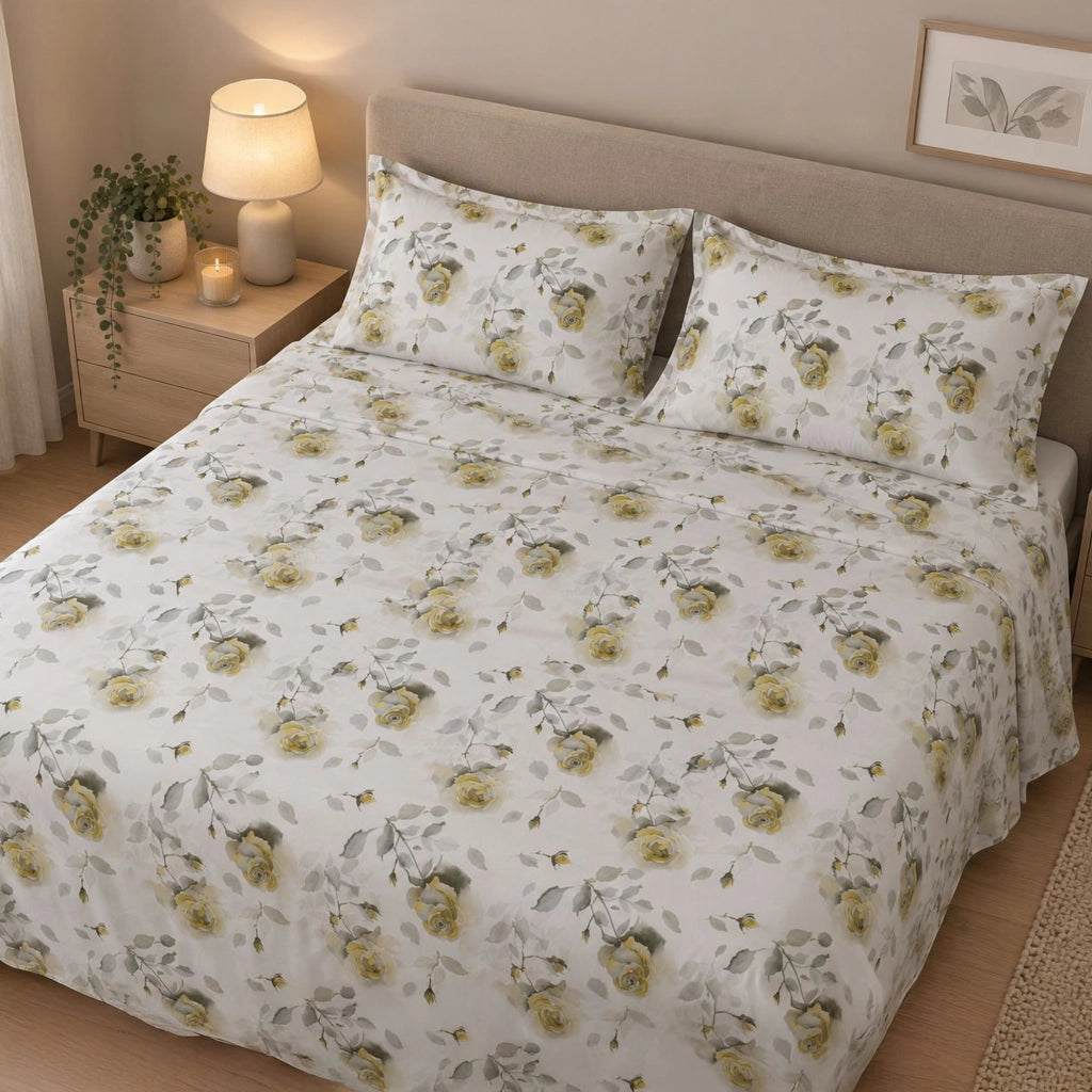 Salineso, set Completo Letto Matrimoniale in Raso, Giallo
