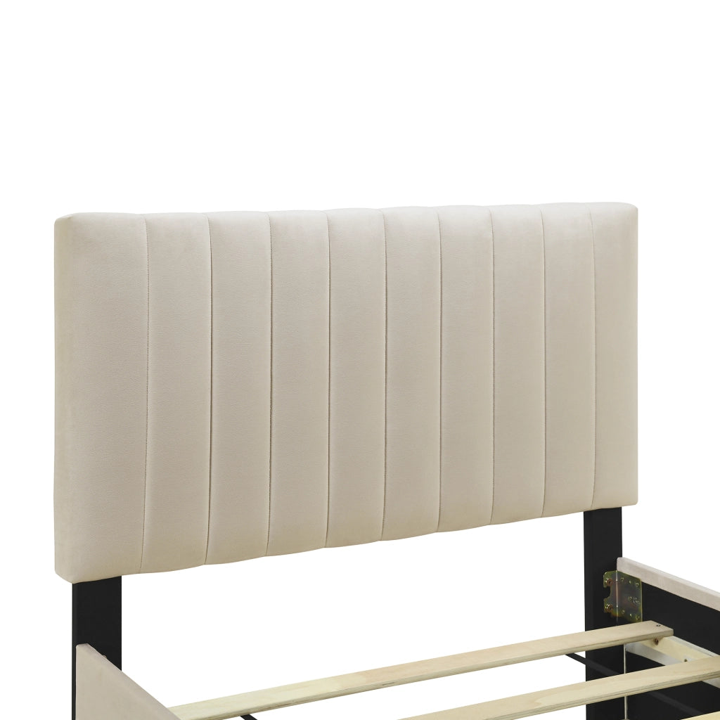 Letto Imbottito Singolo con Letto Estraibile ¨C MINIMAL ¨C Velluto Beige 90x190