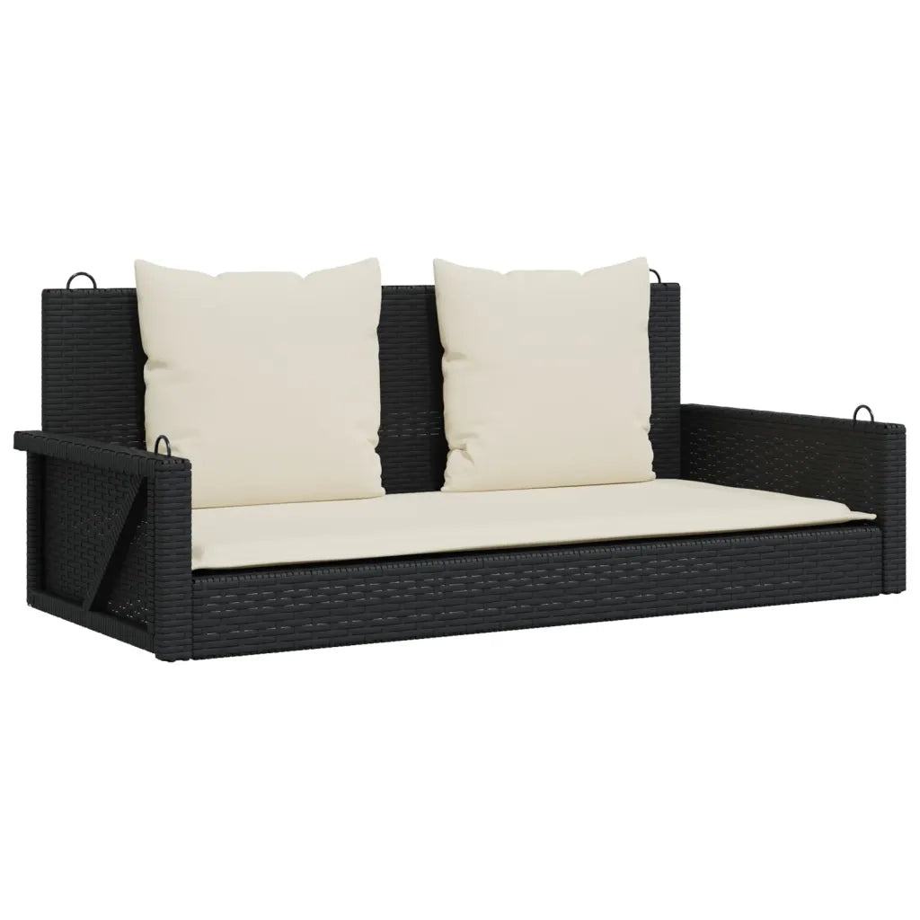 Panca a Dondolo con Cuscini-Sgabello-Panca da esterno Nera 119x56x48 cm in Polyrattan