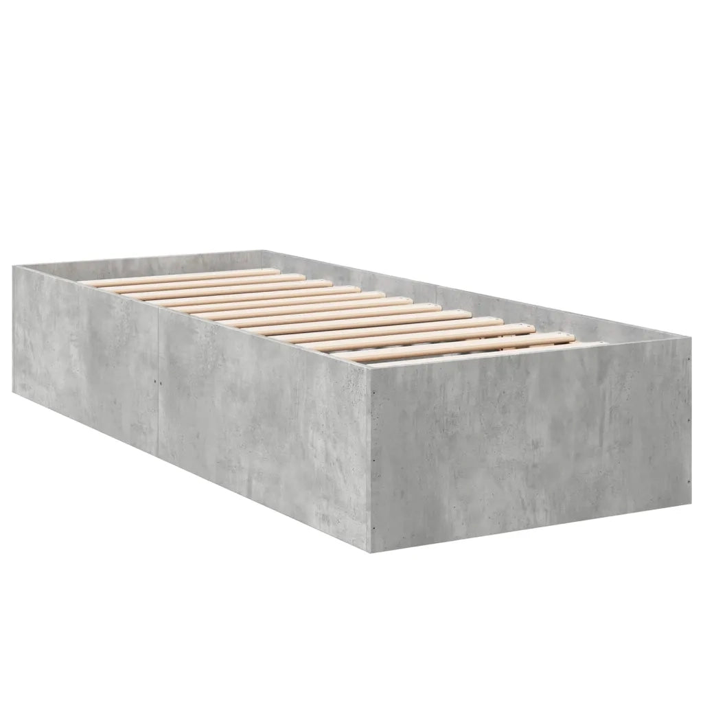 Letto singolo | Letto per adulti | Giroletto Grigio Cemento 100x200 cm in Legno Multistrato