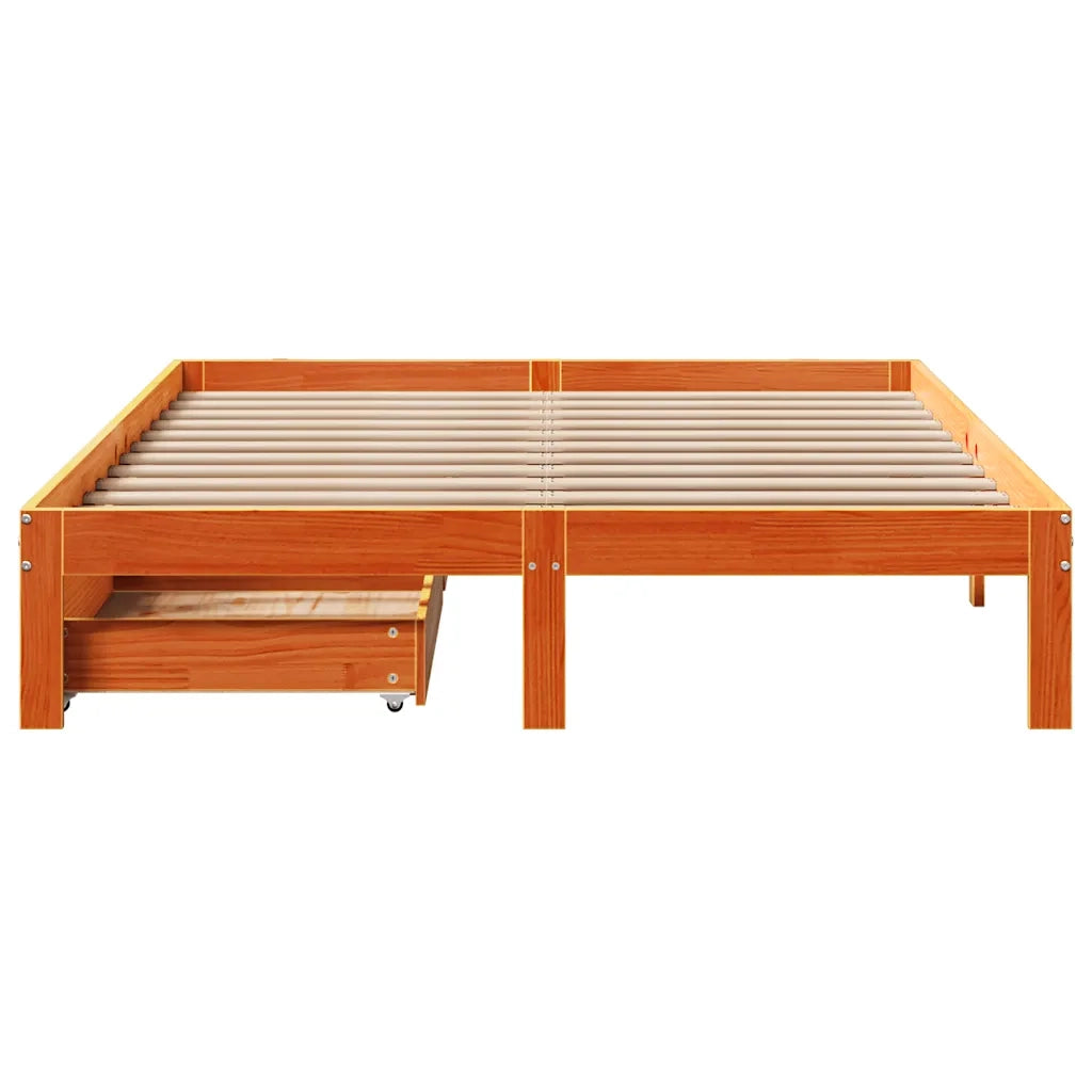 Giroletto Cassetti Marrone Cera 140x190 cm Legno Massello Pino 3301962