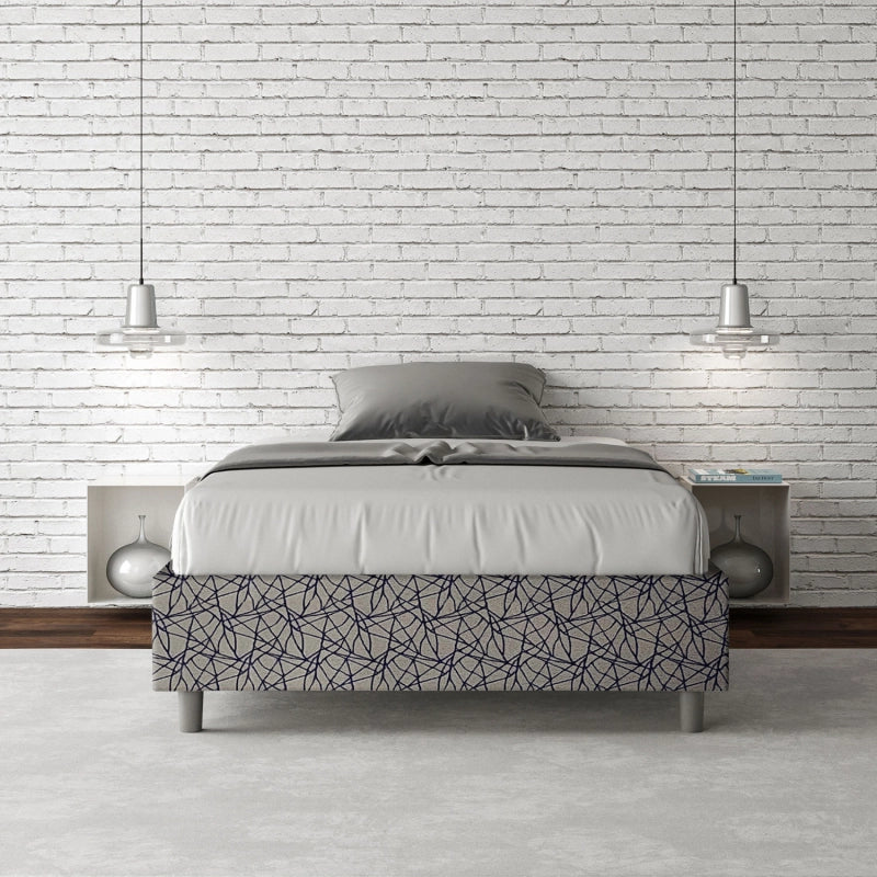 Letto Sommier imbottito 1 piazza e mezza 120x190 cm tessuto Era Azelia - Contenitore,Blu