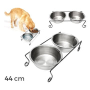 Trade Shop - Doppia Ciotola Per Cane Cani In Acciaio Con Supporto Rialzato 44 X 21 X 11 Cm -