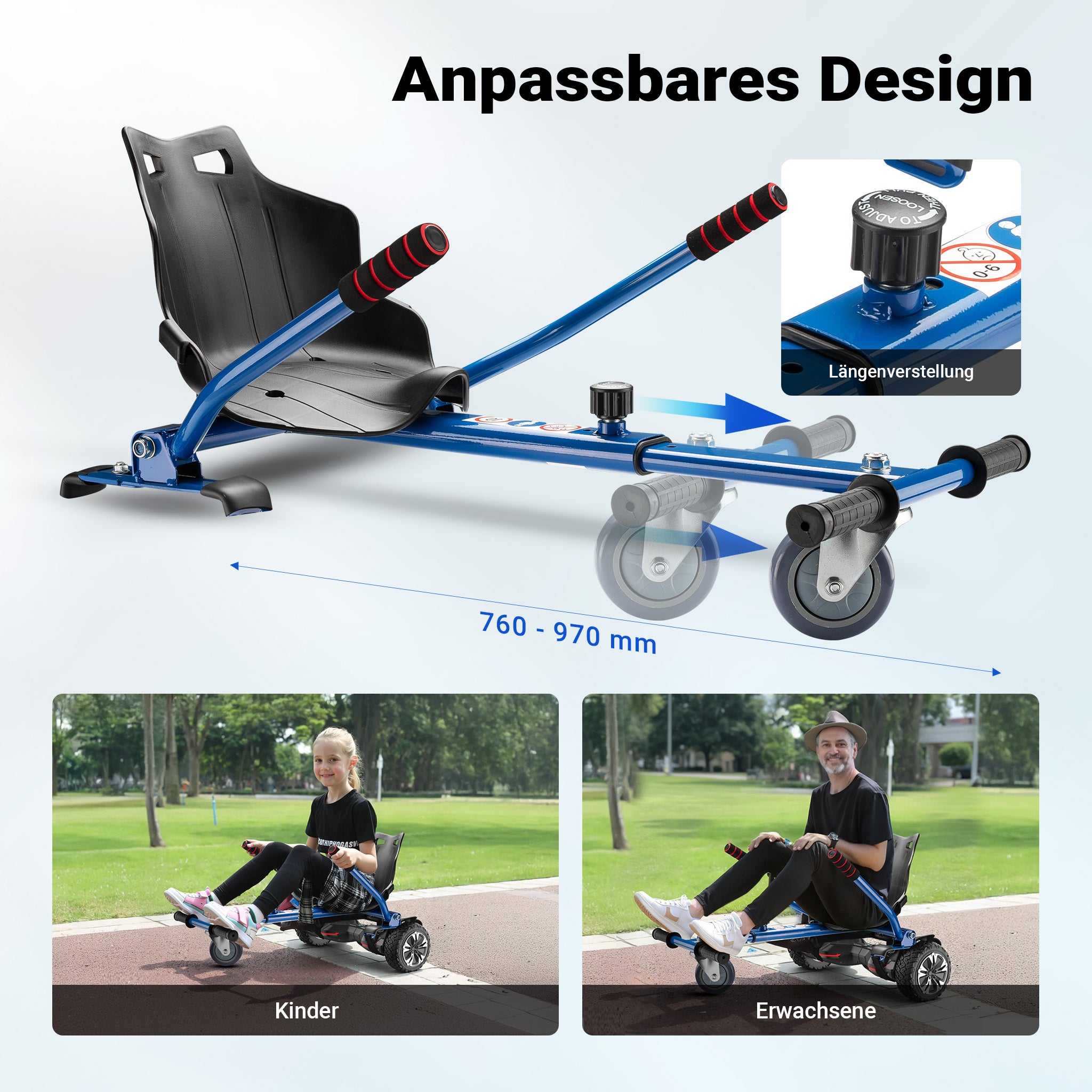 Sedile per hoverboard max 120 kg blu, ergonomico, regolabile, per scooter elettrico autobilanciato