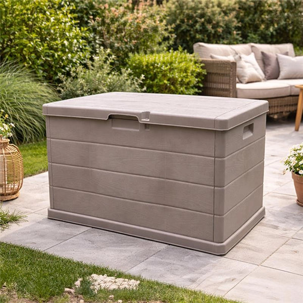 BAULE CASSAPANCA MULTIUSO 170LT MARTE DA ESTERNO E INTERNO, CONTENITORE, STOCCAGGIO, ORGANIZZATORE, APERTURA ALTA, TAUPE EFFETTO LEGNO 78 X 55 X 52 CM MADE IN ITALY