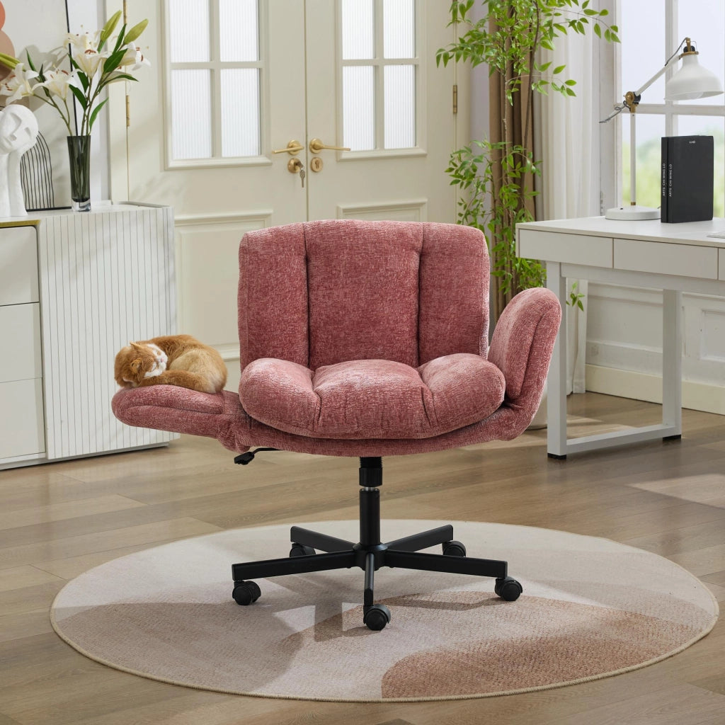 Sedia da Ufficio Girevole Imbottita in Chenille ¨C MINIMAL ¨C Rosa, Braccioli Regolabili, Altezza Regolabile
