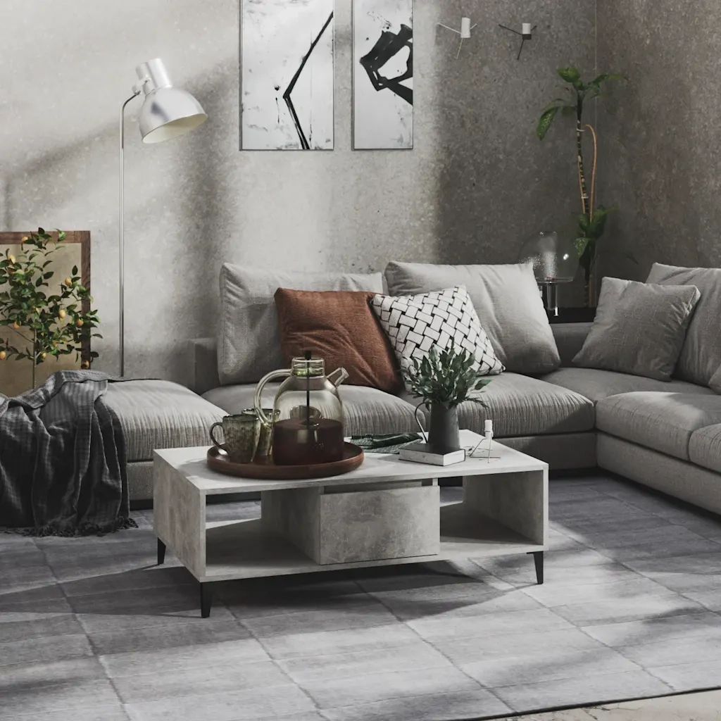 Tavolino salotto | Tavolino da caff¨¨ | Tavolino da Soggiorno Grigio Cemento 103,5x60x35cm Legno Multistrato