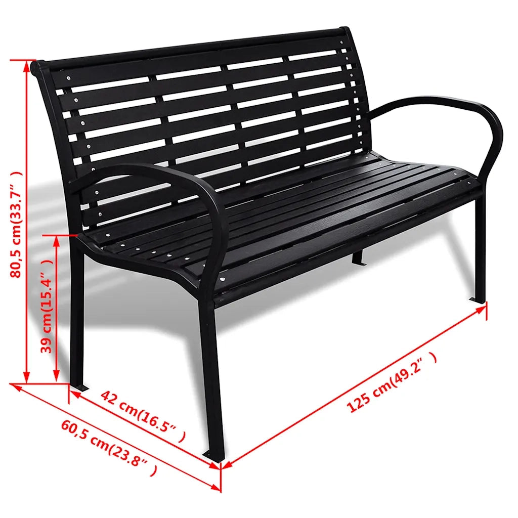 Panchina da Giardino | Panca da Giardino 125 cm Nera in Acciaio e WPC