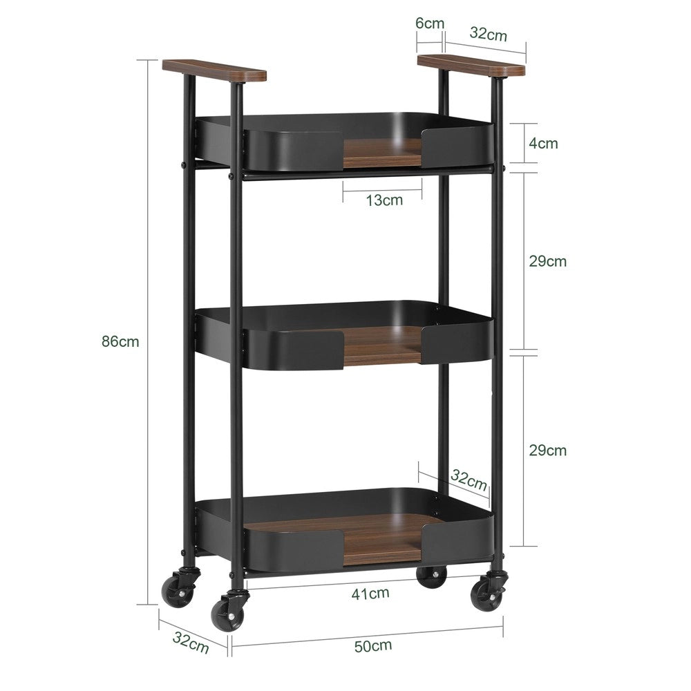 SoBuy Carrellino salvaspazio Carrello da portata a 3 ripiani Tavolino da divano Portata fino a 30 kg 50x32x86cm SVW23-SCH
