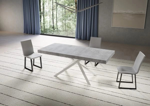 Tavolo Allungabile 200-304x90x77 cm Niket Cemento Gambe Bianche