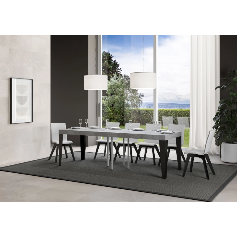Tavolo allungabile 90x90/246 cm Flame Premium telaio Antracite - Cemento
