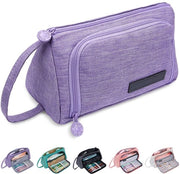 Etui grande, 2 compartimenti con maniglia, organizzatore portatile per articoli da ufficio, etui per penne, organizzatore carino per scuola, ufficio, ragazze, donne (blu)
