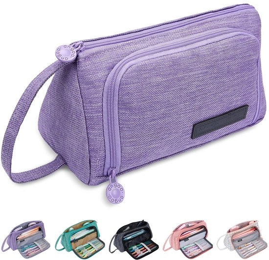 Etui grande, 2 compartimenti con maniglia, organizzatore portatile per articoli da ufficio, etui per penne, organizzatore carino per scuola, ufficio, ragazze, donne (blu)